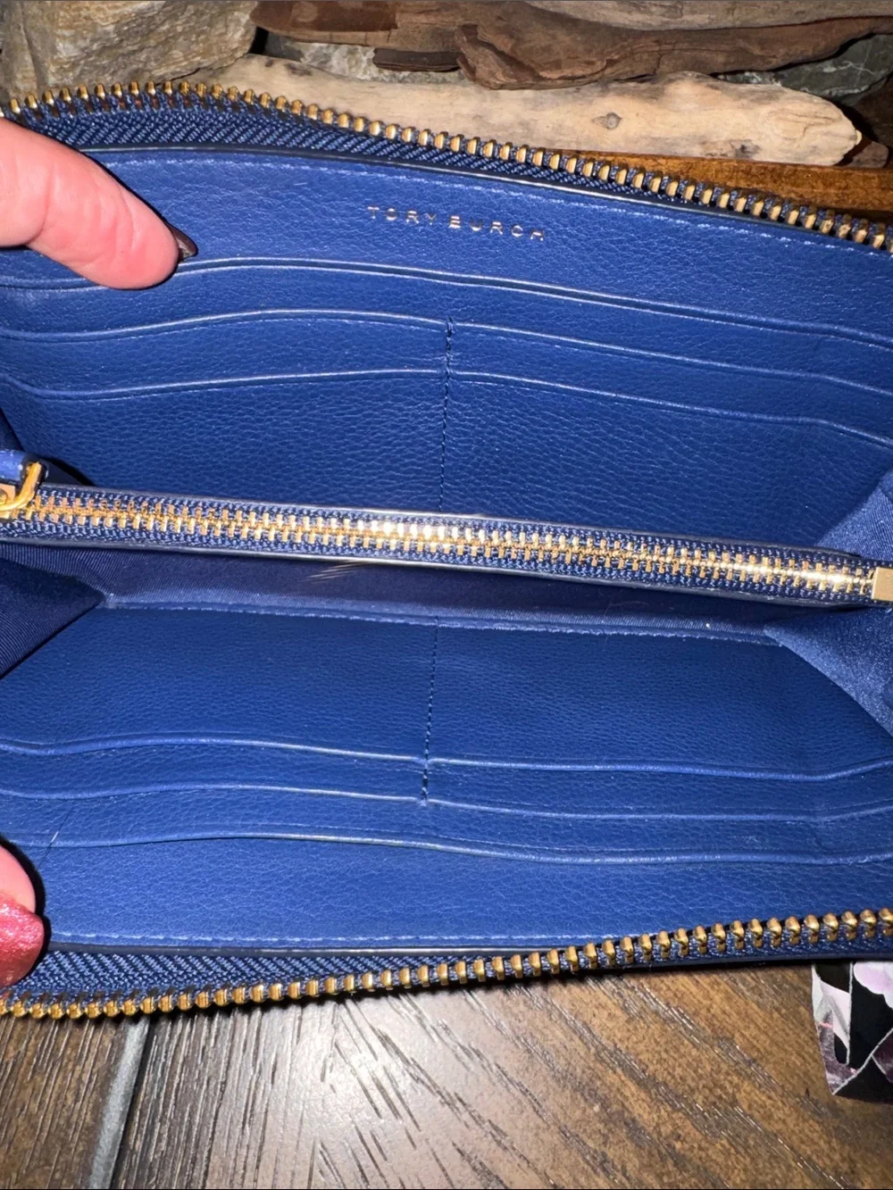 Tory Burch Royal Blue Leather Zip-Around Wallet EUC